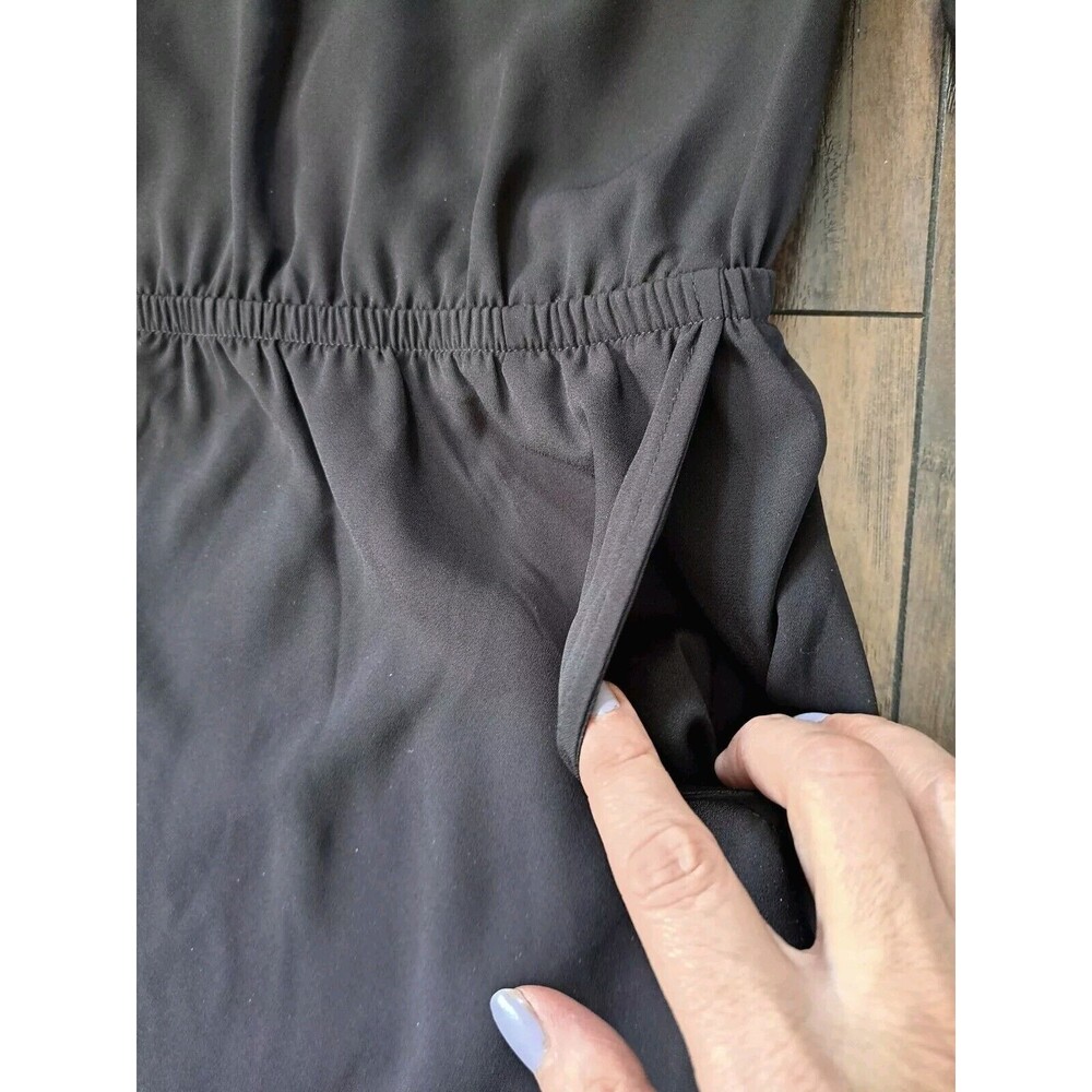 Express Dress Small Black Sheer Top Lined Pockets Elastic Waist Lace Up V-Neck - Picture 7 of 10